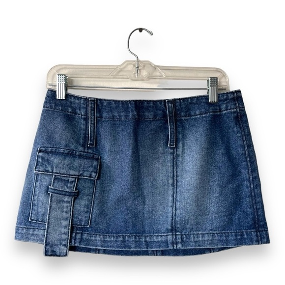 MIMCHIK blue Denim Cargo Micro Mini Low Rise Skirt size small - Picture 2 of 7